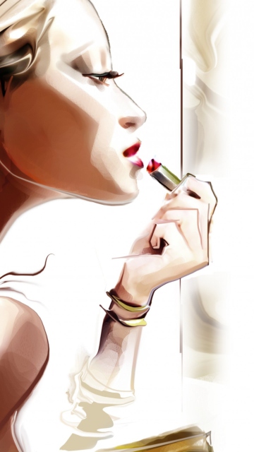 Обои Girl With Red Lipstick Drawing 360x640