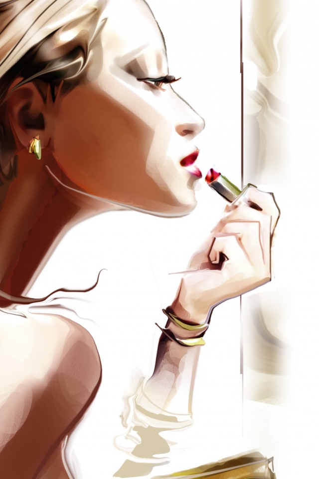Das Girl With Red Lipstick Drawing Wallpaper 640x960
