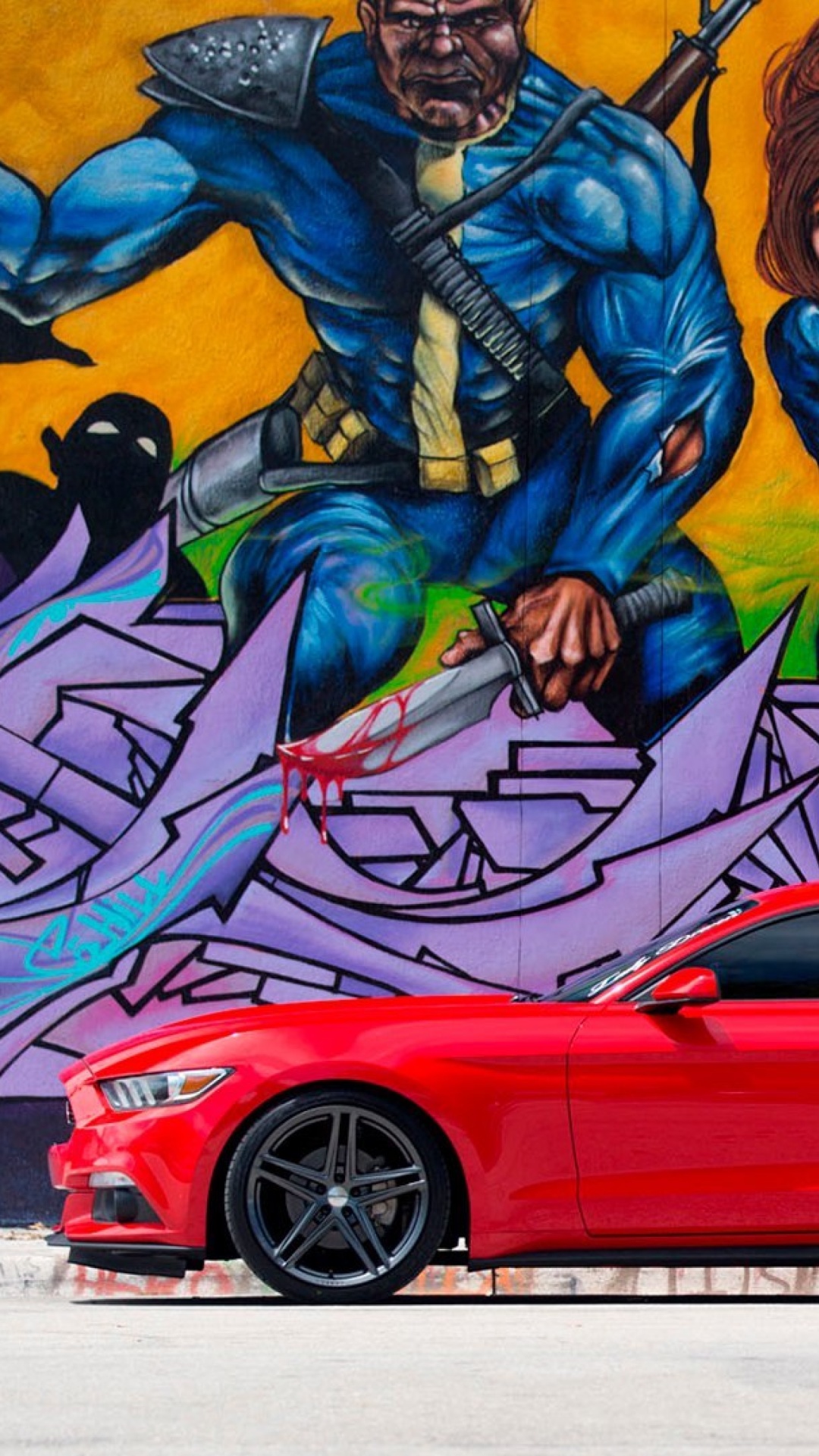 Das Ford Mustang and Miami Graffiti Wallpaper 1080x1920