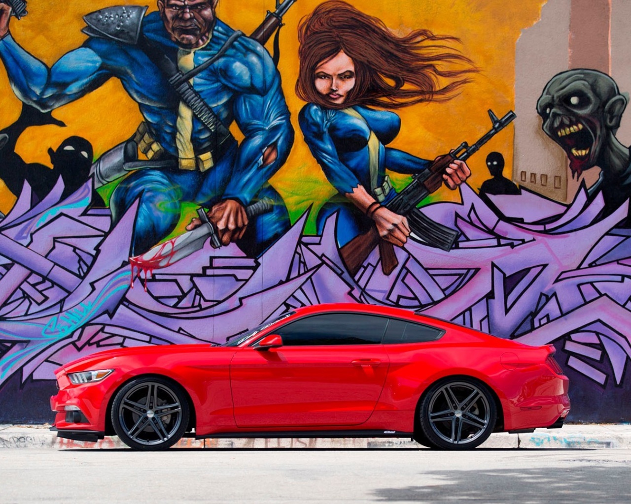 Fondo de pantalla Ford Mustang and Miami Graffiti 1280x1024