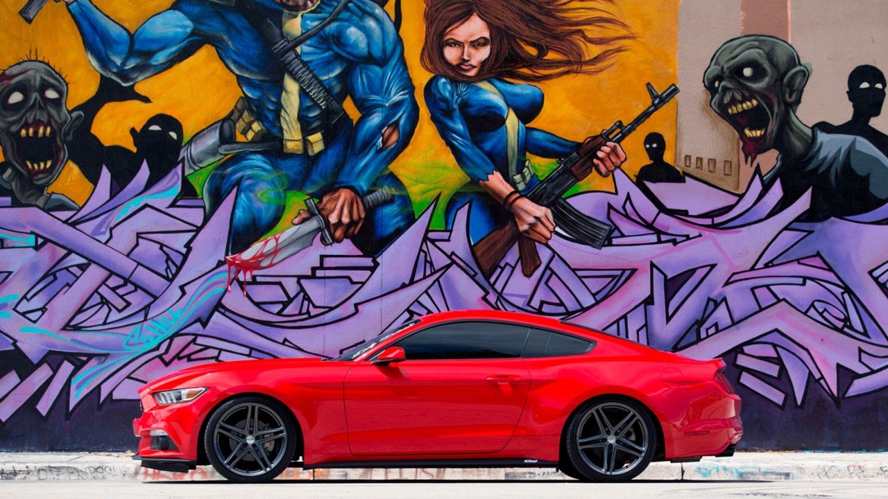 Fondo de pantalla Ford Mustang and Miami Graffiti 1280x720