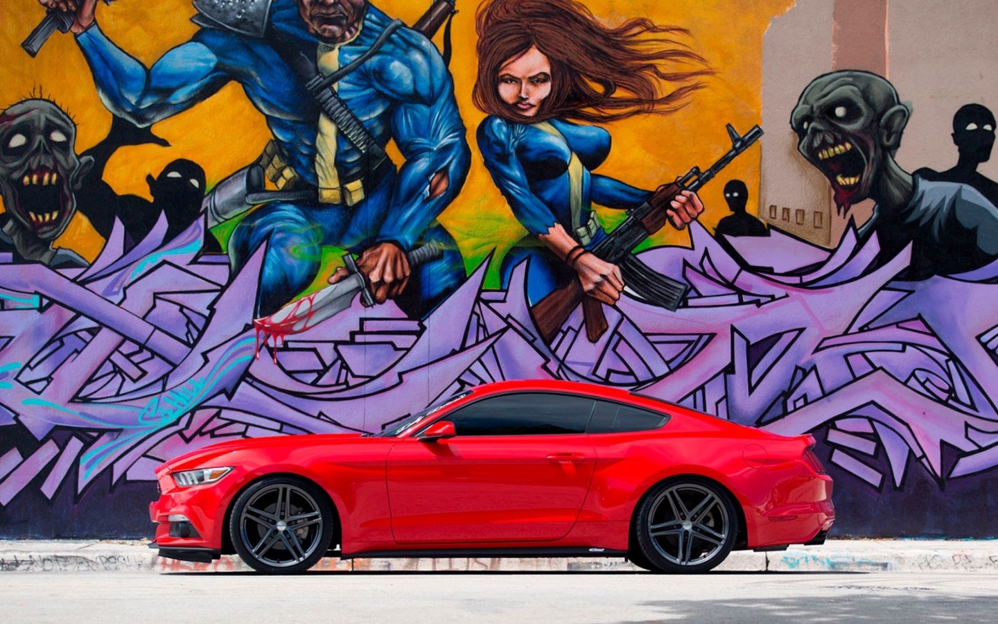 Обои Ford Mustang and Miami Graffiti 1440x900
