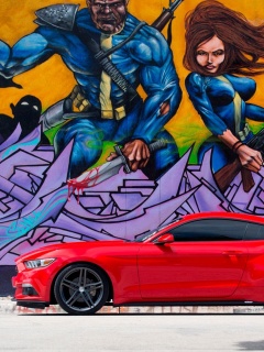 Обои Ford Mustang and Miami Graffiti 240x320