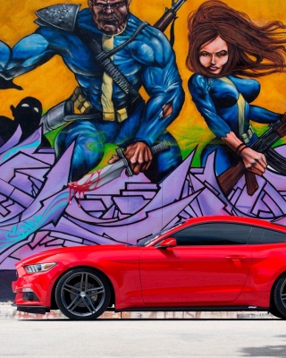 Ford Mustang and Miami Graffiti Wallpaper for 768x1280