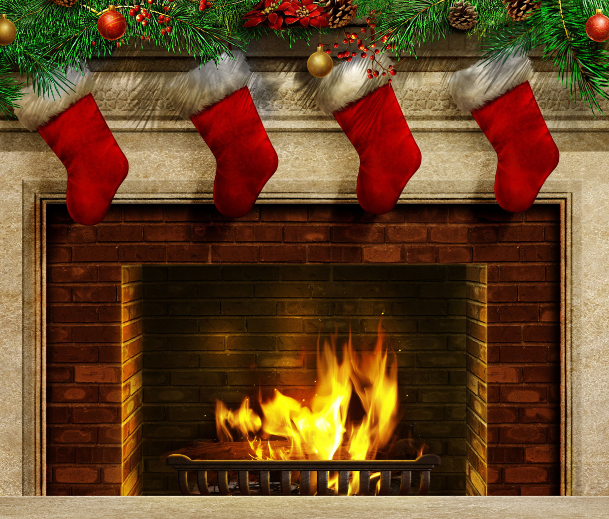 Обои Fireplace And Christmas Socks 1200x1024