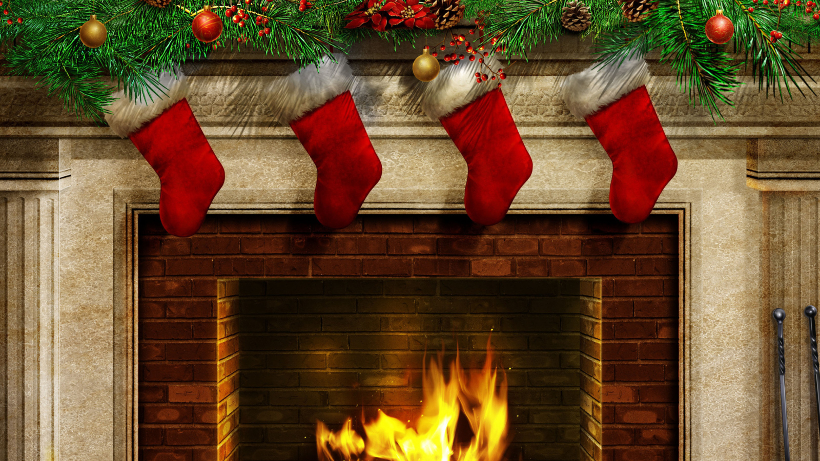 Fondo de pantalla Fireplace And Christmas Socks 1600x900