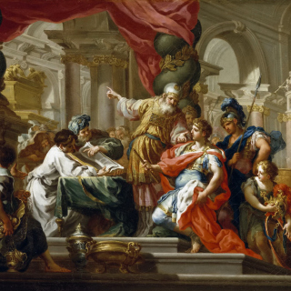 Alexander the Great in the Temple of Jerusalem Canvas Print by Conca Sebastiano sfondi gratuiti per 208x208
