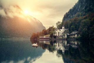 Beautiful House At Swan Lake Wallpaper for Android, iPhone and iPad
