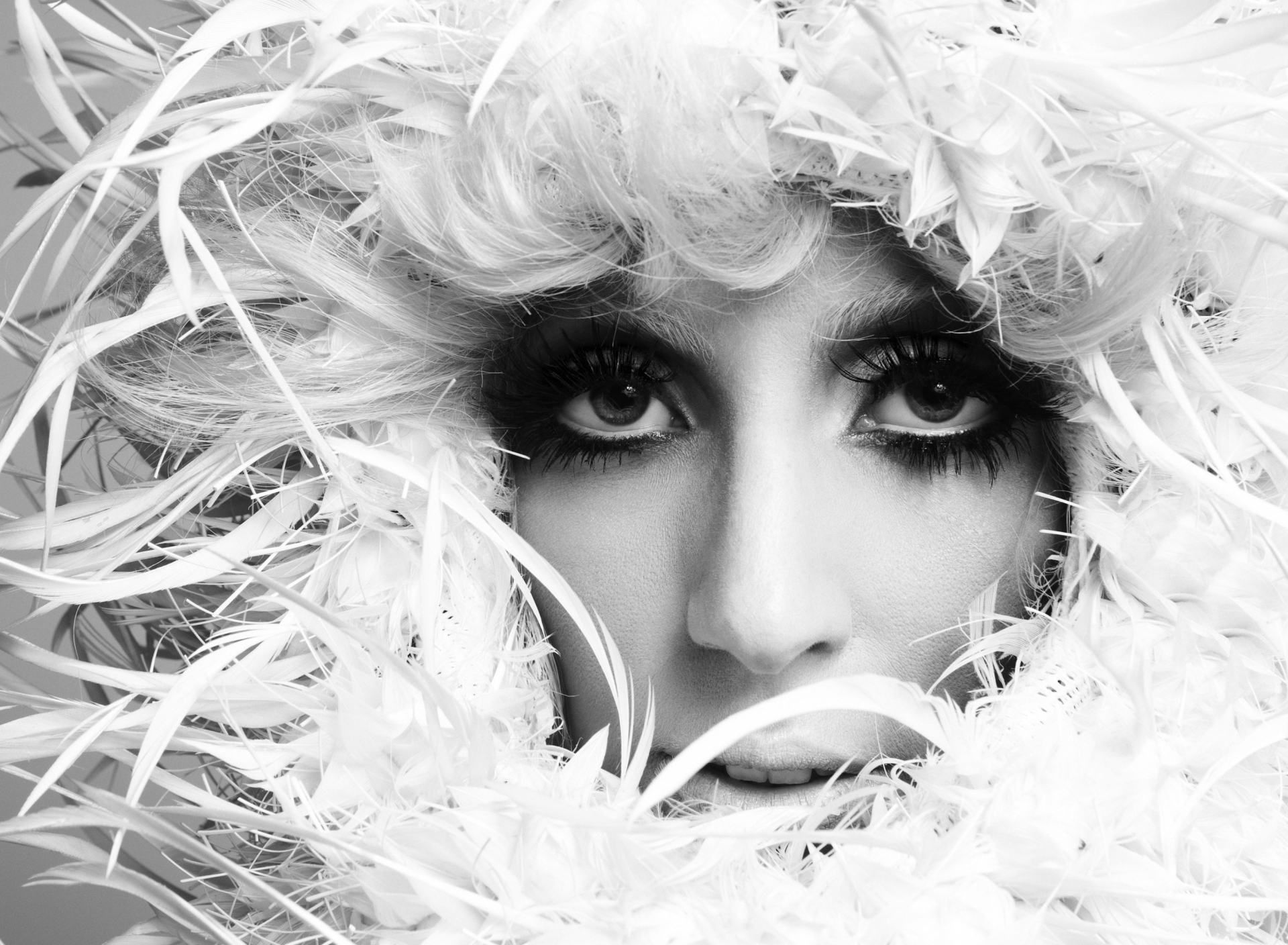 Обои Lady Gaga White Feathers 1920x1408