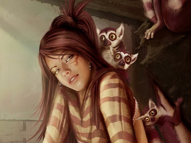 Das Brunette And Lemurs Wallpaper 640x480