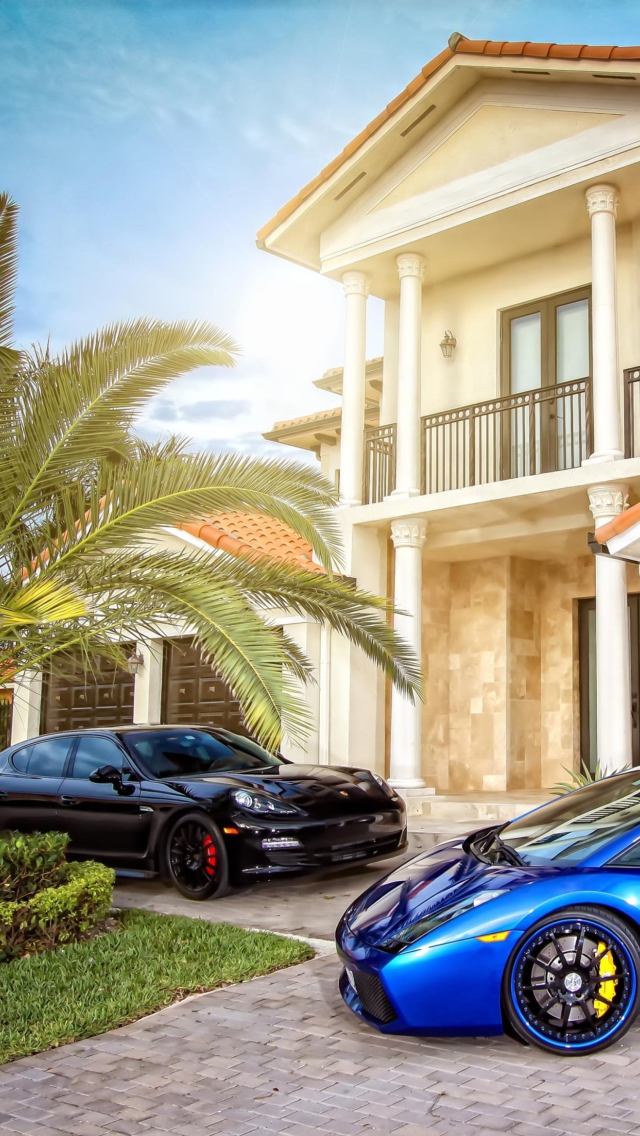 Mansion, Luxury Cars wallpaper 640x1136