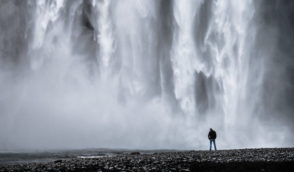 Man And Waterfall wallpaper 1024x600