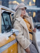 Winter Girl and Taxi wallpaper 132x176