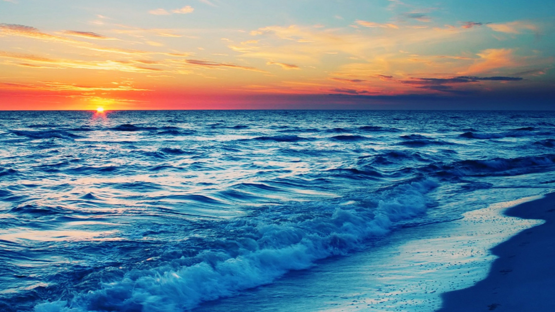 Обои Ocean Beach At Sunset 1920x1080