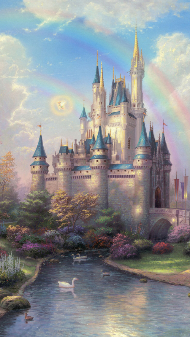 Das Cinderella Castle By Thomas Kinkade Wallpaper 640x1136