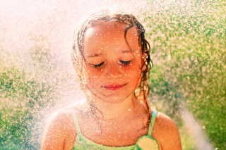 Happy Child Girl And Warm Summer Rain Wallpaper for Android, iPhone and iPad