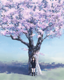 Fondo de pantalla Girl And Sakura 128x160