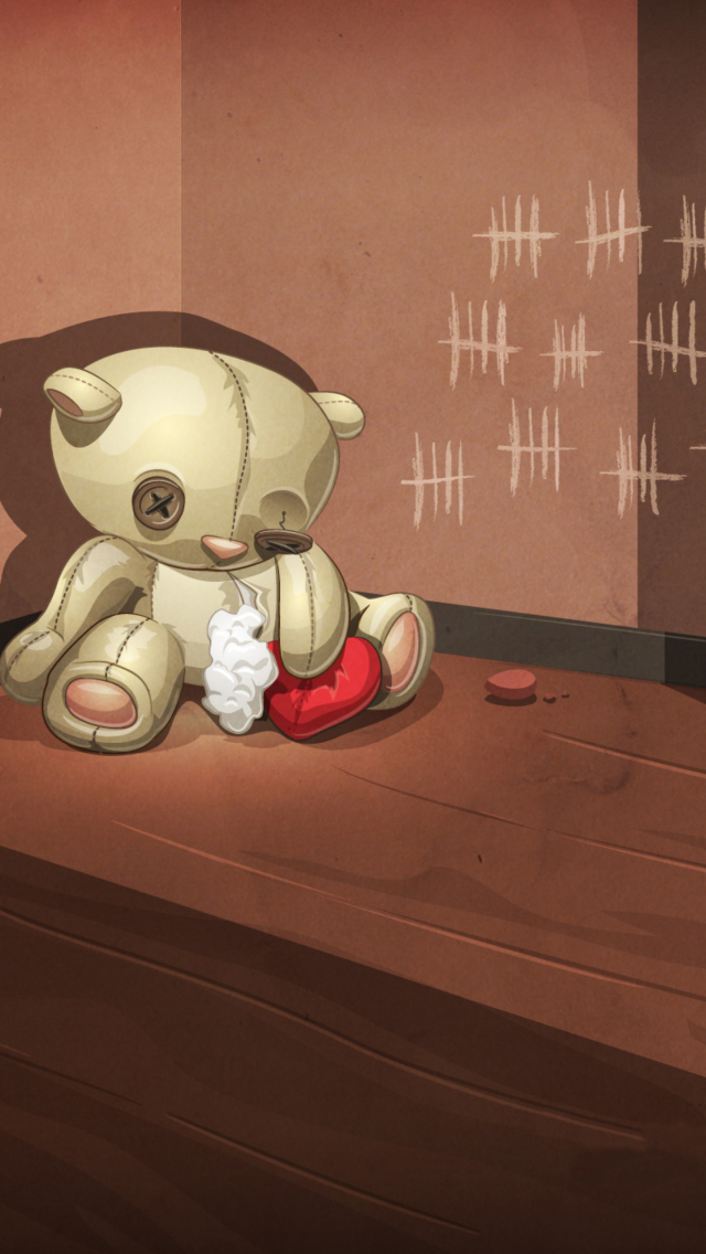 Das Poor Old Teddy With Broken Heart Wallpaper 640x1136