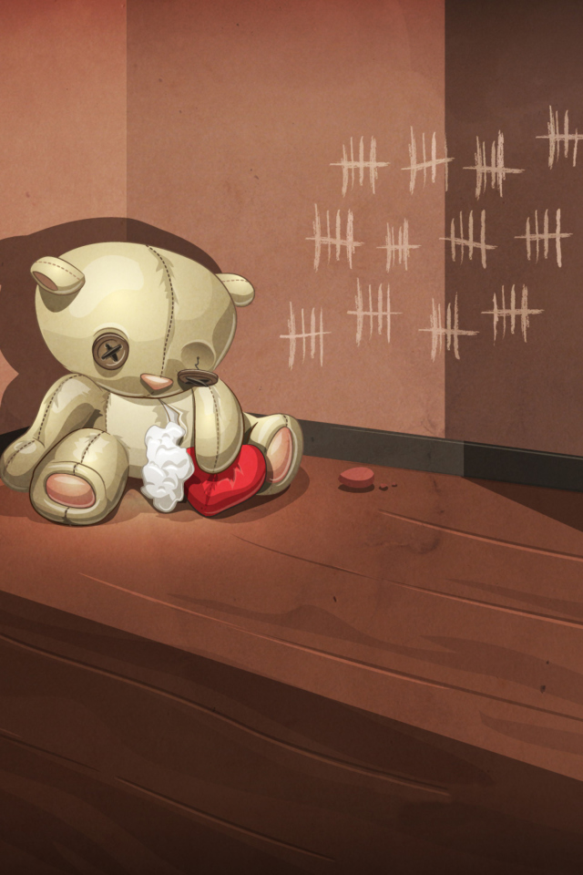 Poor Old Teddy With Broken Heart wallpaper 640x960