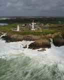Das Lighthouse On Hill And Big Waves Wallpaper 128x160