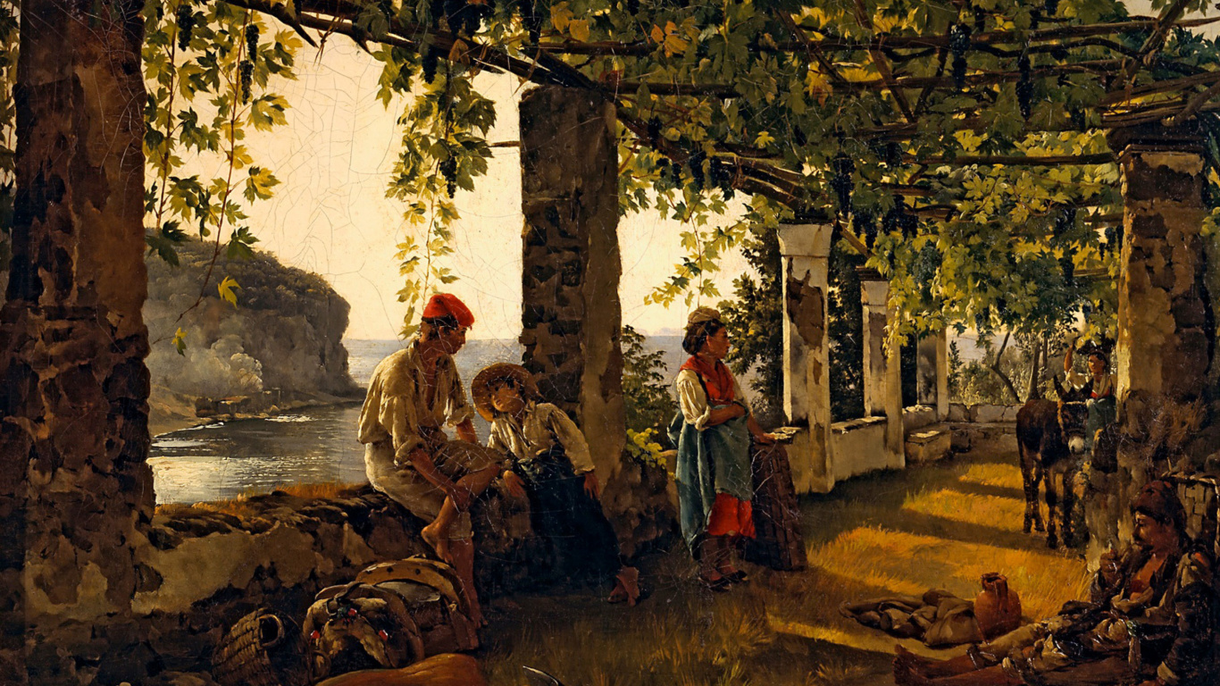 Sylvester Shchedrin, Terrace of the Seashore wallpaper 1366x768