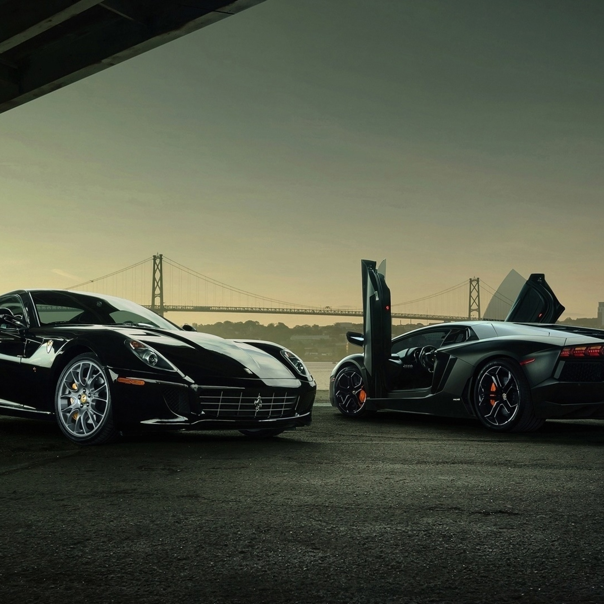 Обои Lamborghini Aventador And Ferrari 599 GTB 2048x2048