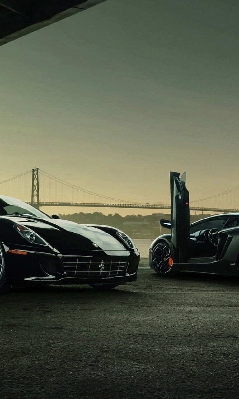 Обои Lamborghini Aventador And Ferrari 599 GTB 768x1280