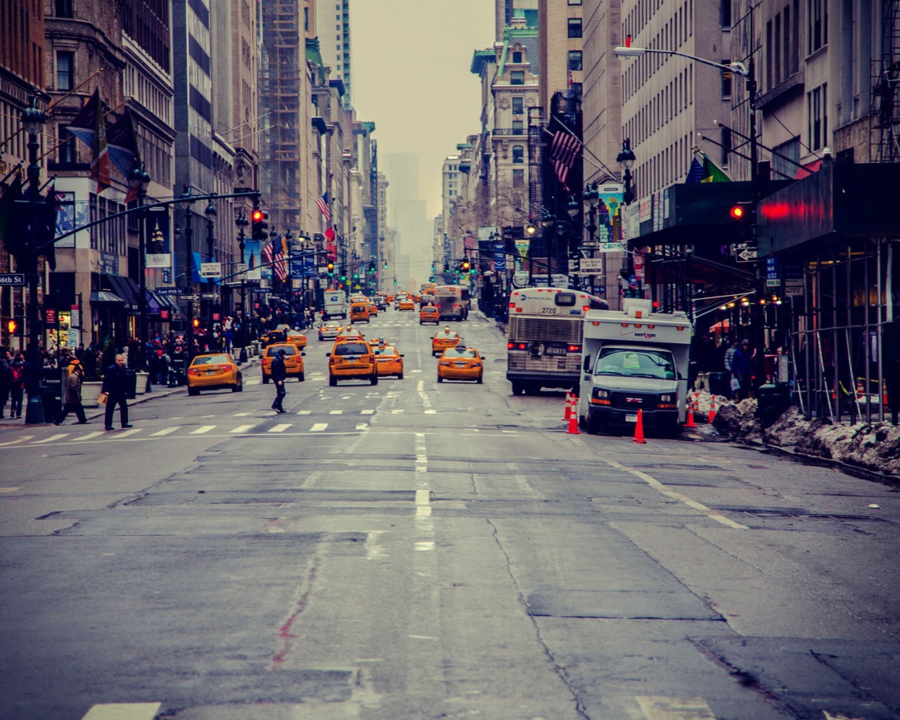 Обои New York City Usa Street Taxi 1280x1024