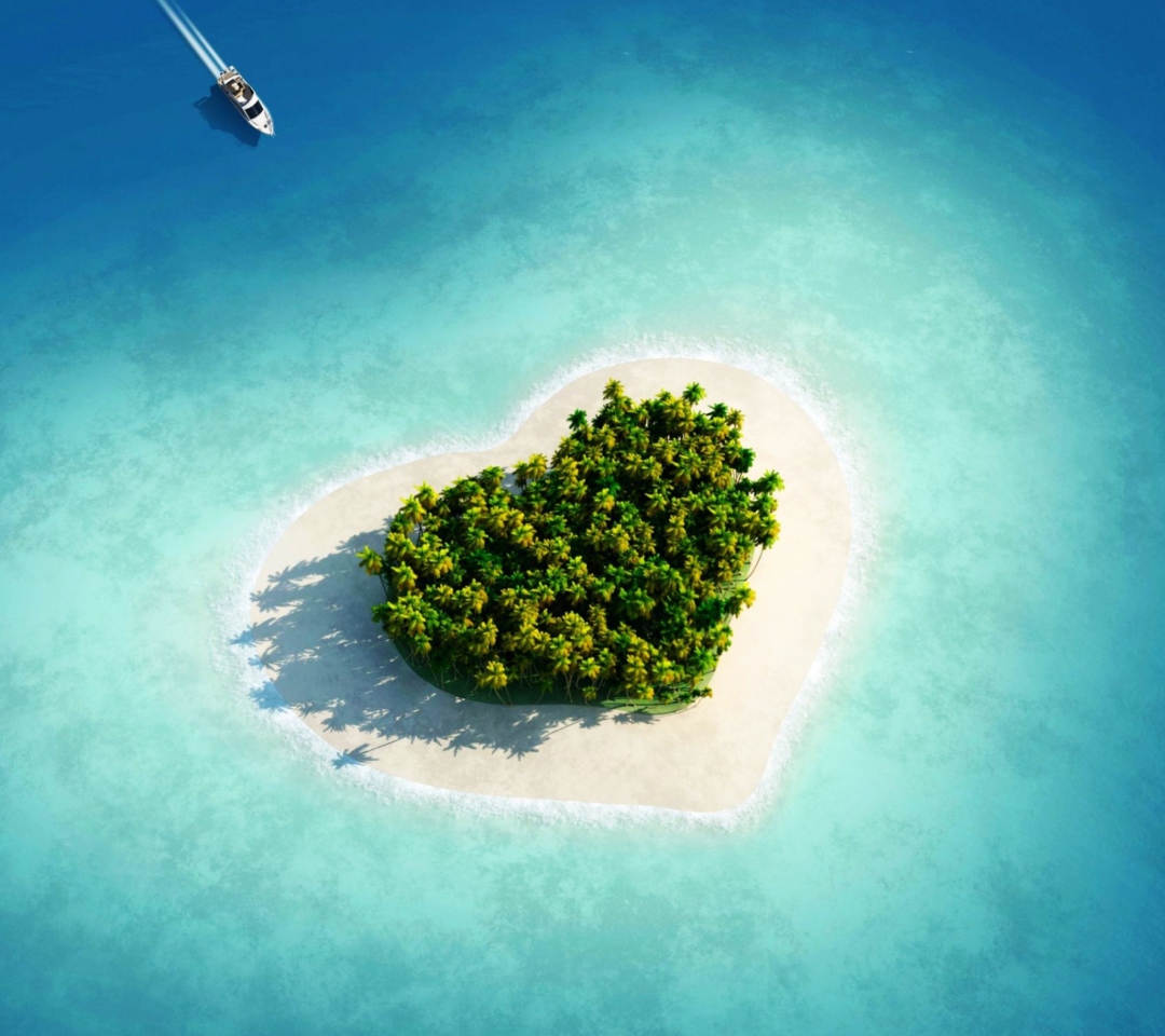 Обои Heart Shaped Tropical Island 1080x960
