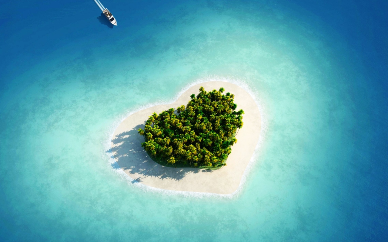 Обои Heart Shaped Tropical Island 1280x800