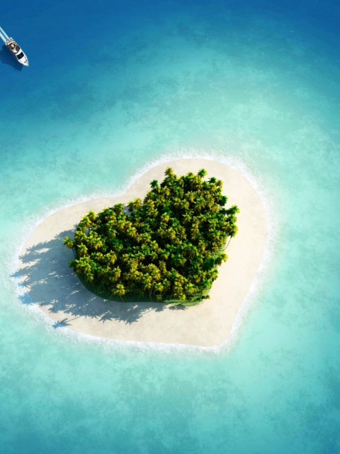 Обои Heart Shaped Tropical Island 480x640