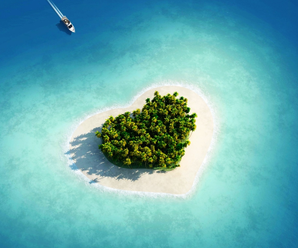 Обои Heart Shaped Tropical Island 960x800