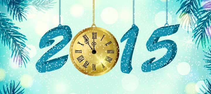 Sfondi Happy New Year 2015 with Clock 720x320