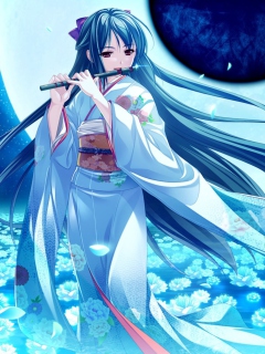 Screenshot №1 pro téma Tsukumo No Kanade Anime Girl Blue Kimono 240x320