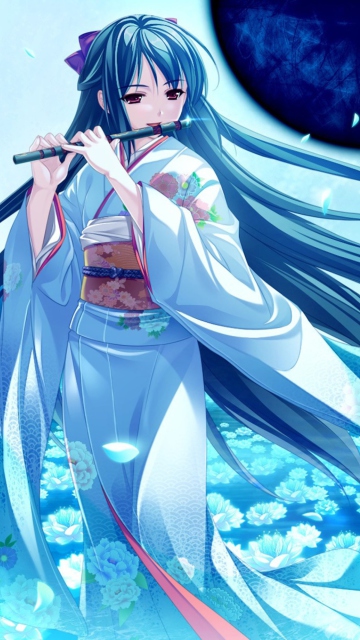 Tsukumo No Kanade Anime Girl Blue Kimono screenshot #1 360x640