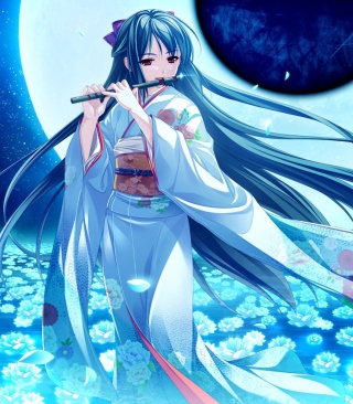 Tsukumo No Kanade Anime Girl Blue Kimono - Obrázkek zdarma pro 480x640