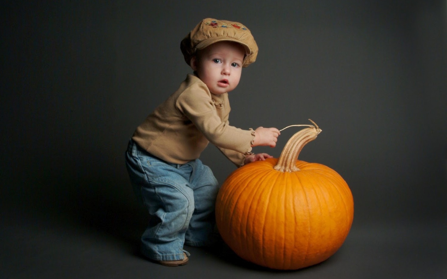 Обои Cute Baby With Pumpkin 1440x900