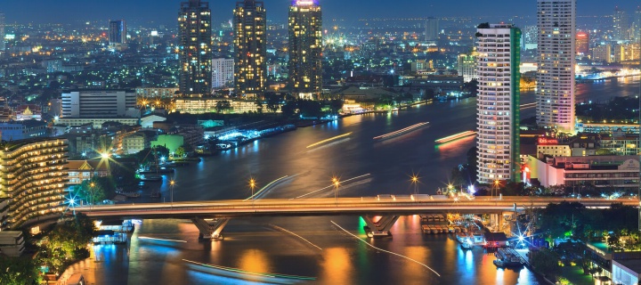 Fondo de pantalla Bangkok and Chao Phraya River 720x320