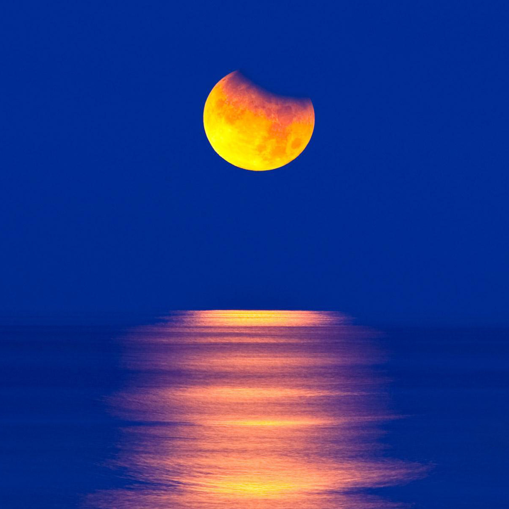 Das Orange Moon In Blue Sky Wallpaper 2048x2048