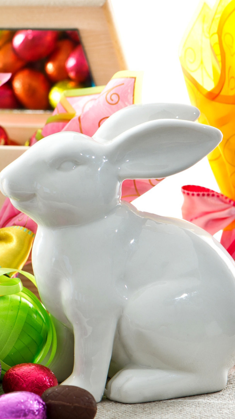 Porcelain Easter hares wallpaper 750x1334