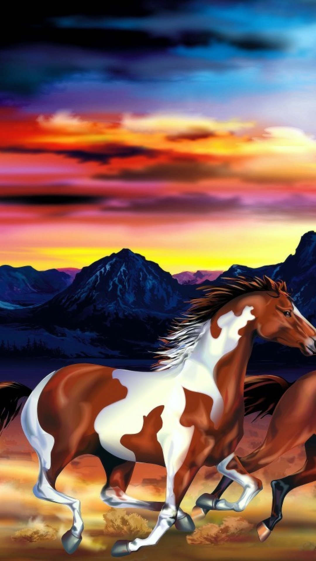 Обои Painting with horses 1080x1920