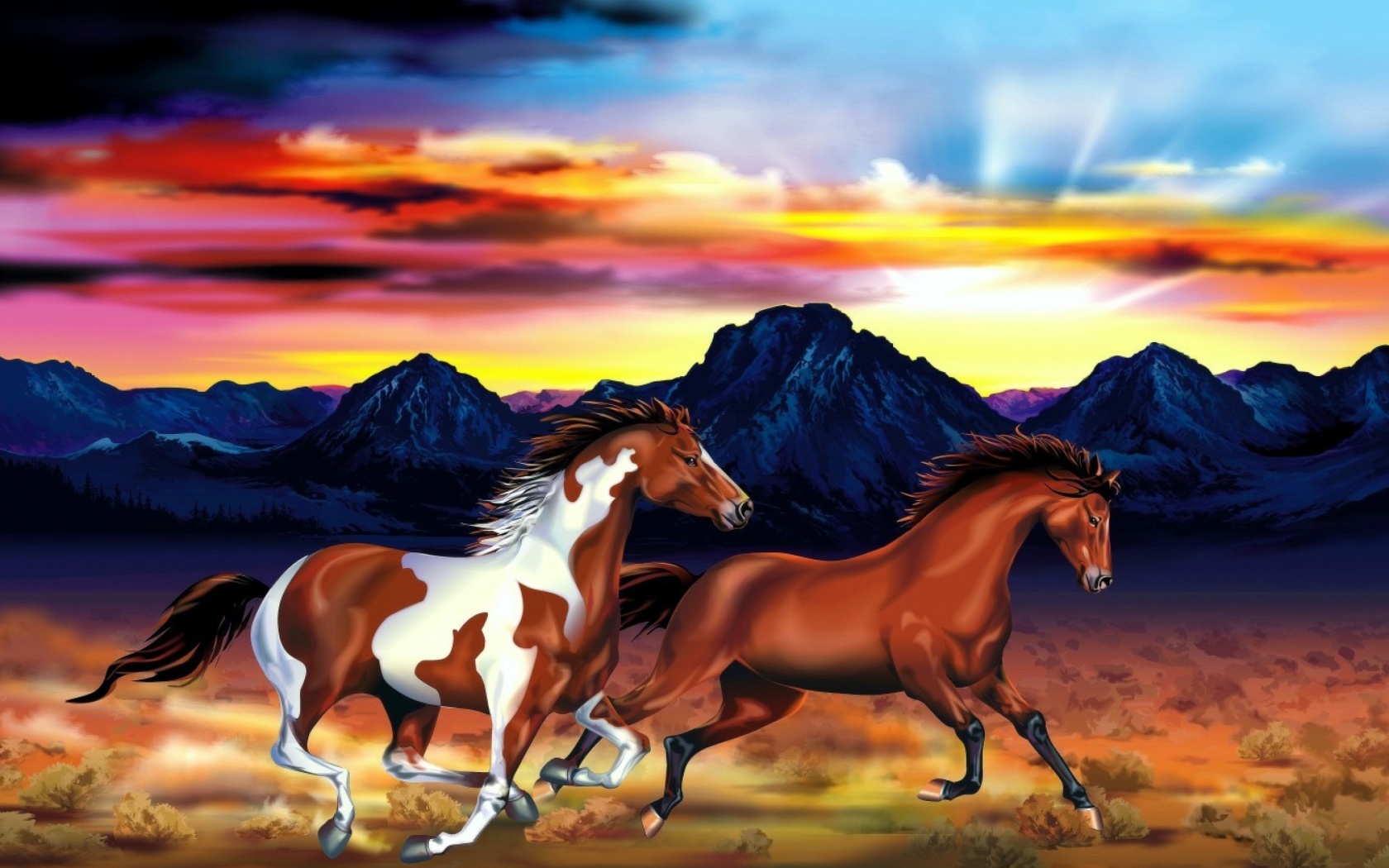 Обои Painting with horses 1680x1050
