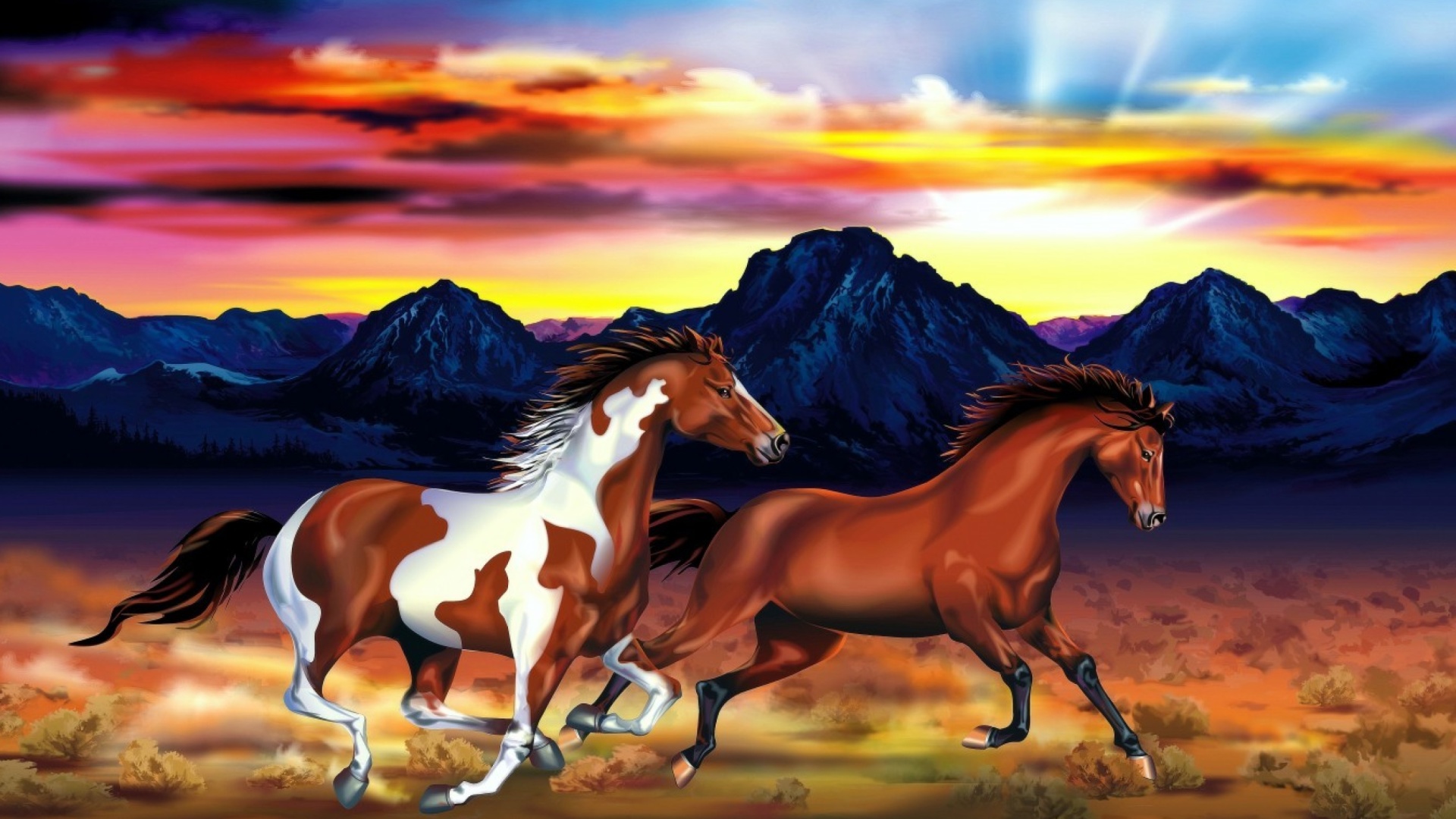 Painting with horses wallpaper 1920x1080
