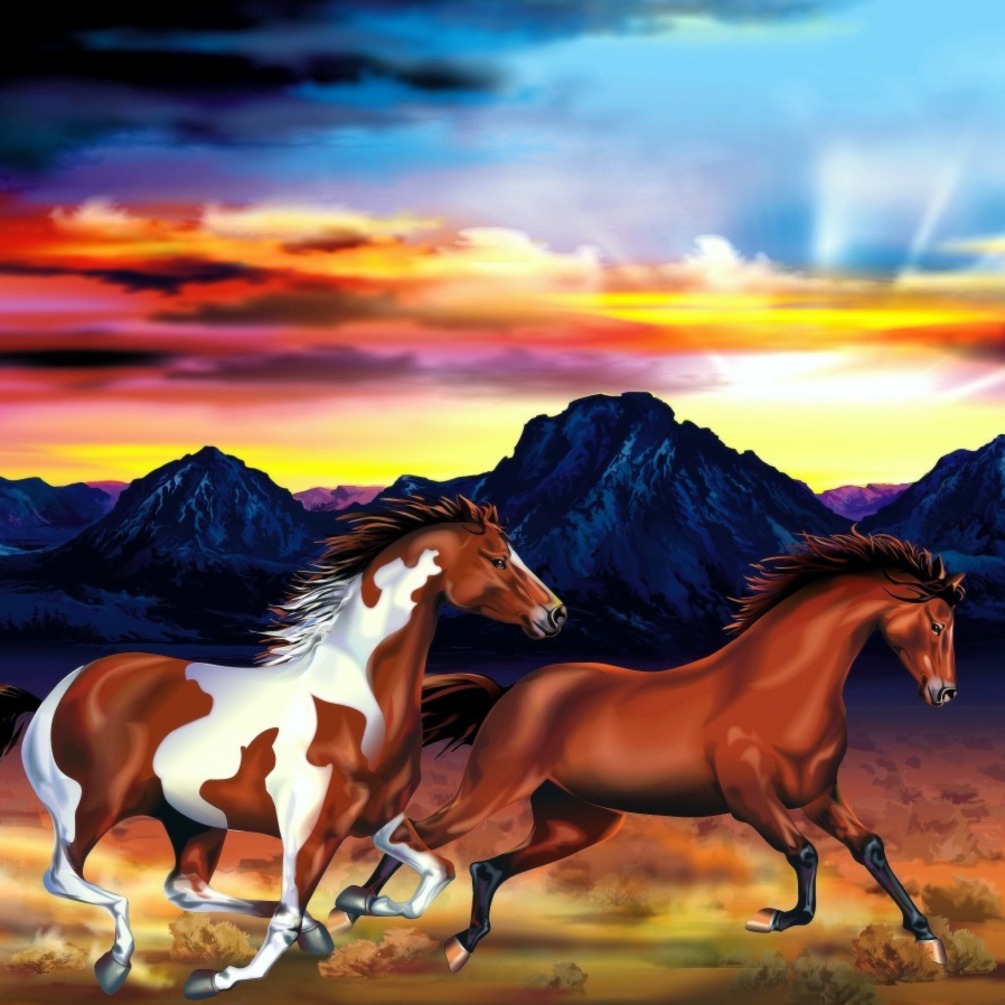 Fondo de pantalla Painting with horses 2048x2048