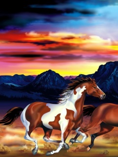 Fondo de pantalla Painting with horses 240x320