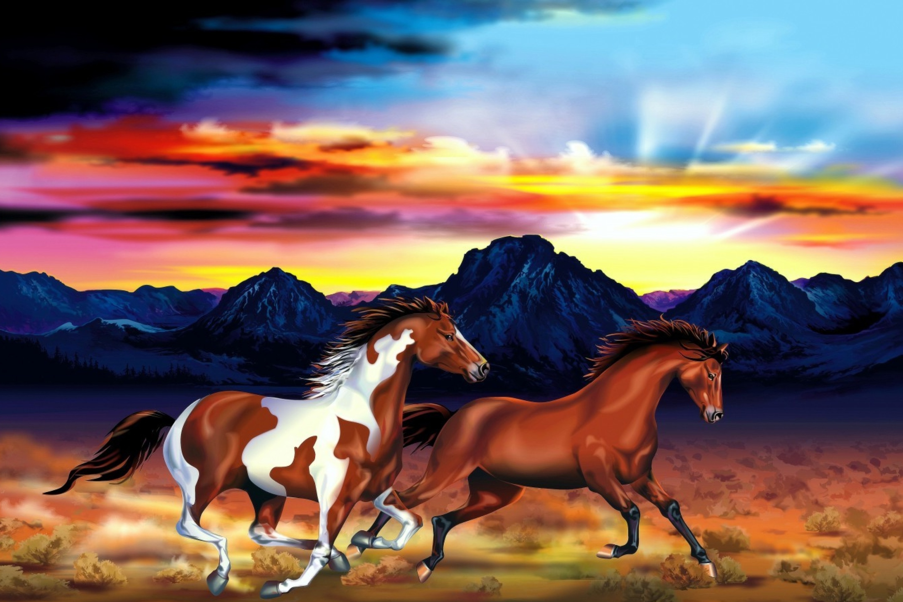 Das Painting with horses Wallpaper 2880x1920