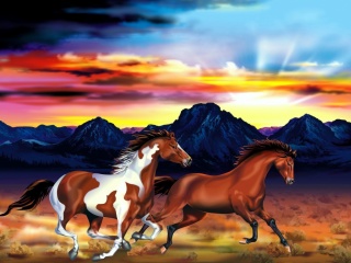 Fondo de pantalla Painting with horses 320x240