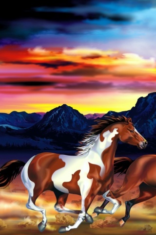 Fondo de pantalla Painting with horses 320x480