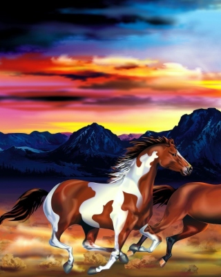 Painting with horses Background for Nokia Asha 309