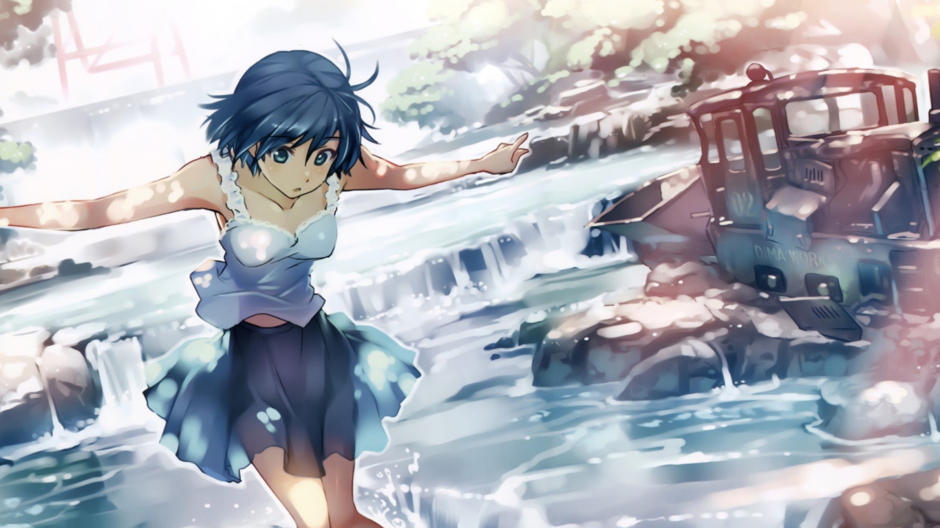 Screenshot №1 pro téma Girl With Blue Hair 1366x768